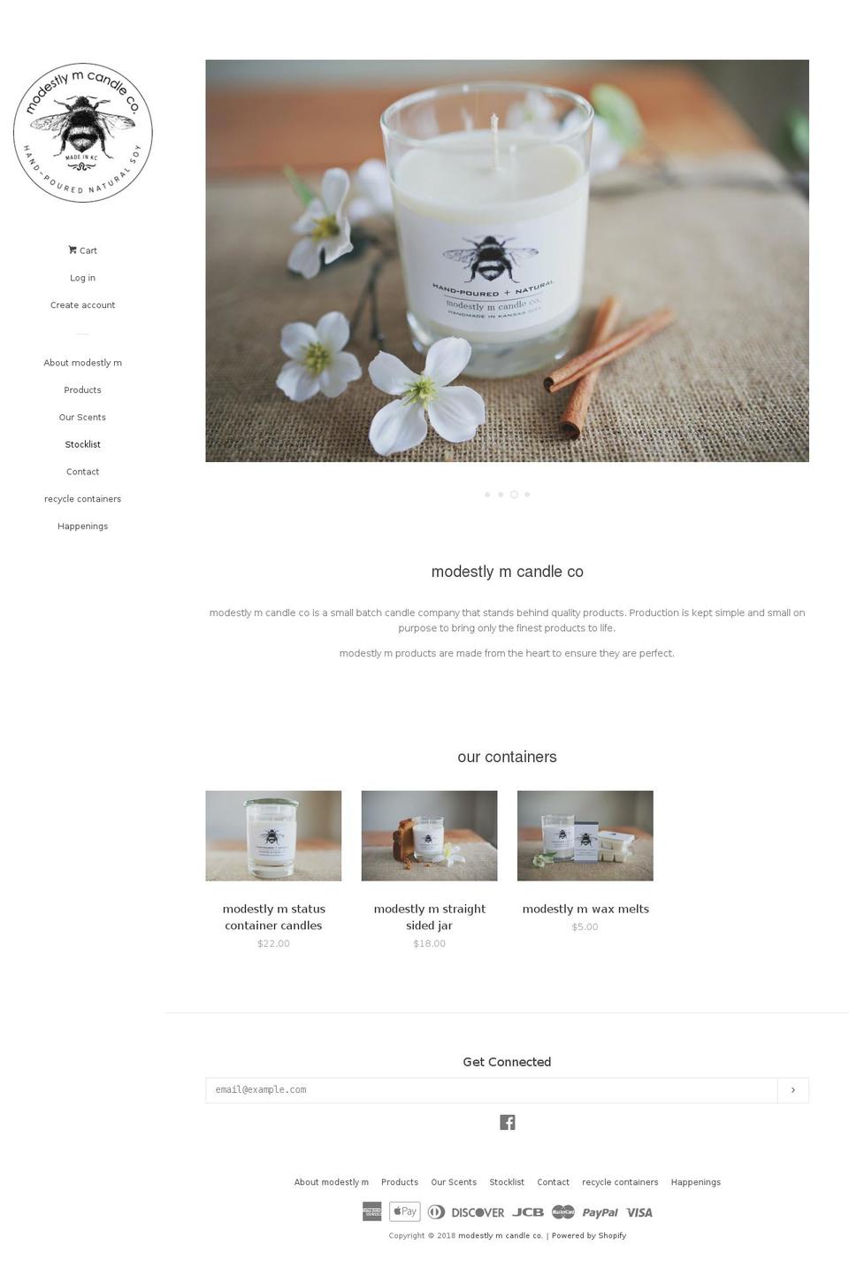 modestlymcandleco.com shopify website screenshot