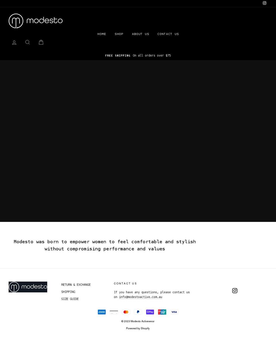 modestoactive.com.au shopify website screenshot