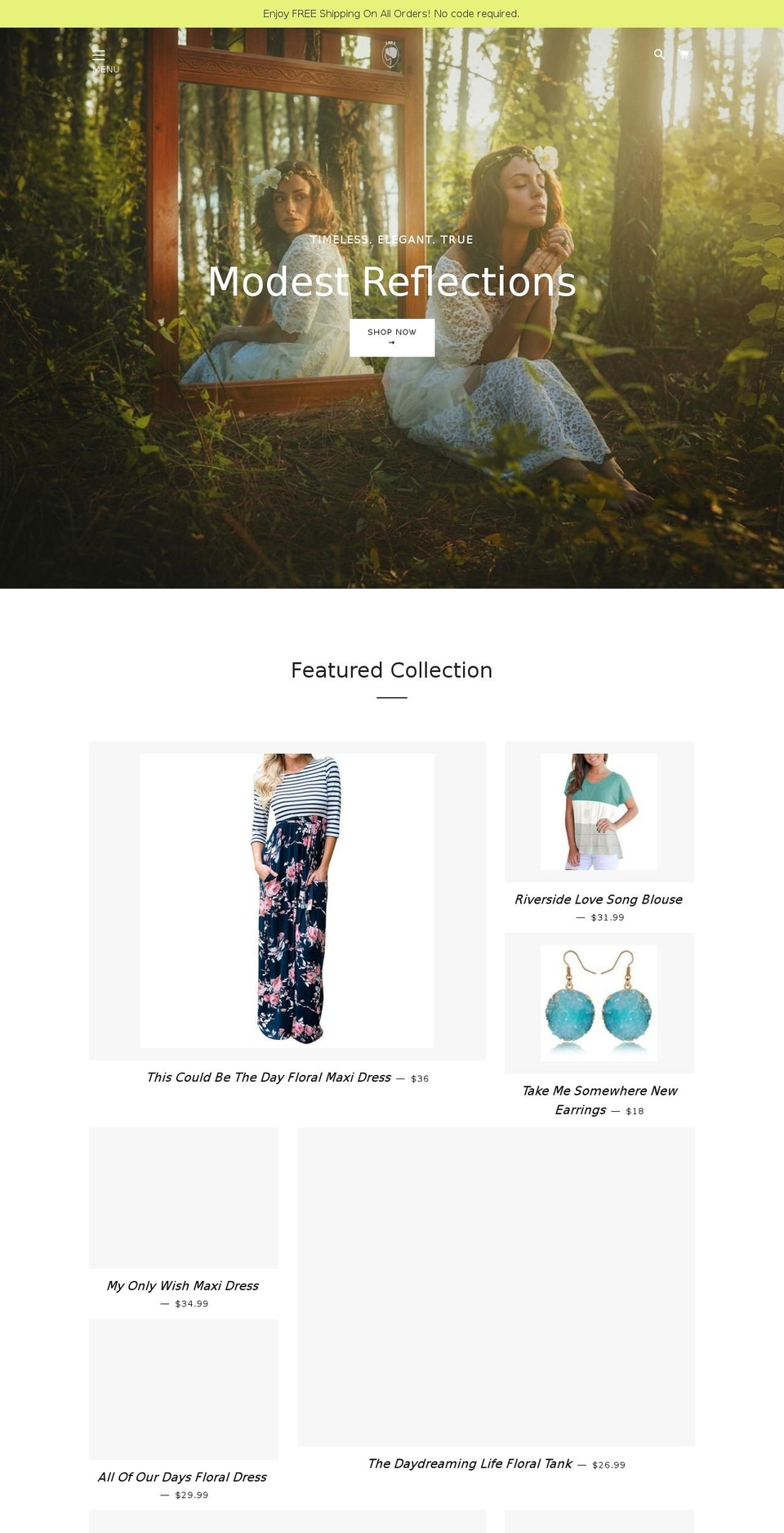 modestreflections.com — Shopify storefront screenshot