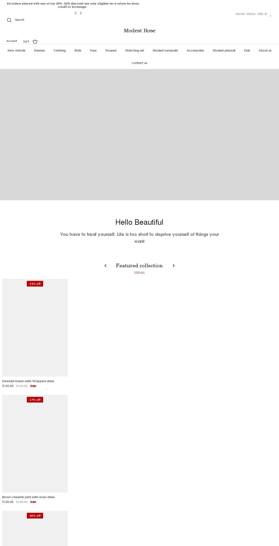 modestrose.com shopify website screenshot