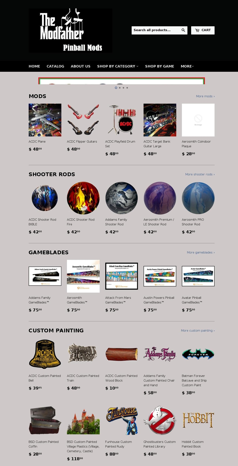 modfatherpinball.com shopify website screenshot