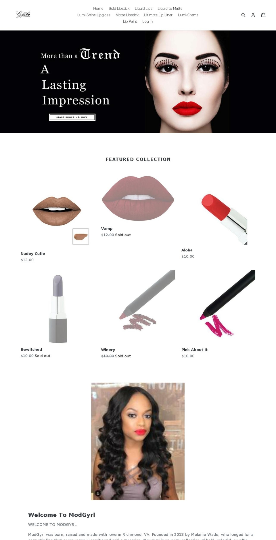 modgyrlcosmetics.com — Shopify storefront screenshot