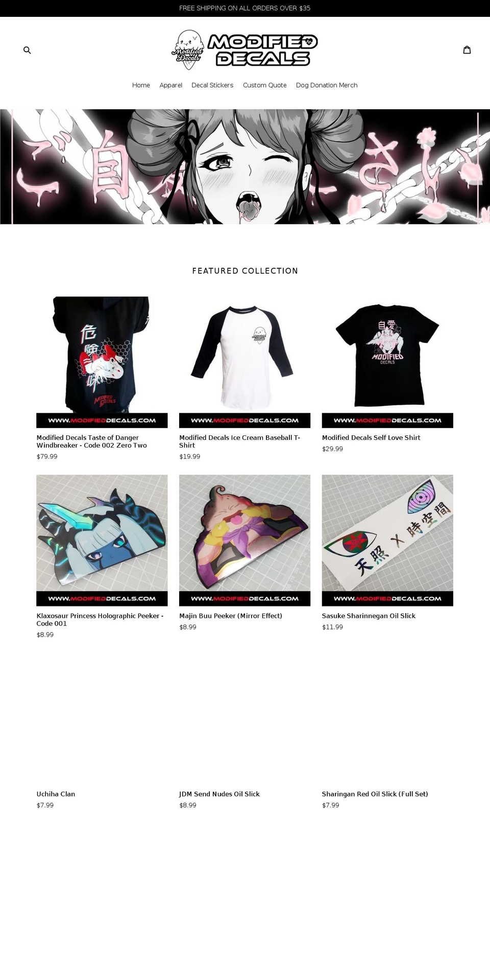 modifieddecals.com — Shopify storefront screenshot