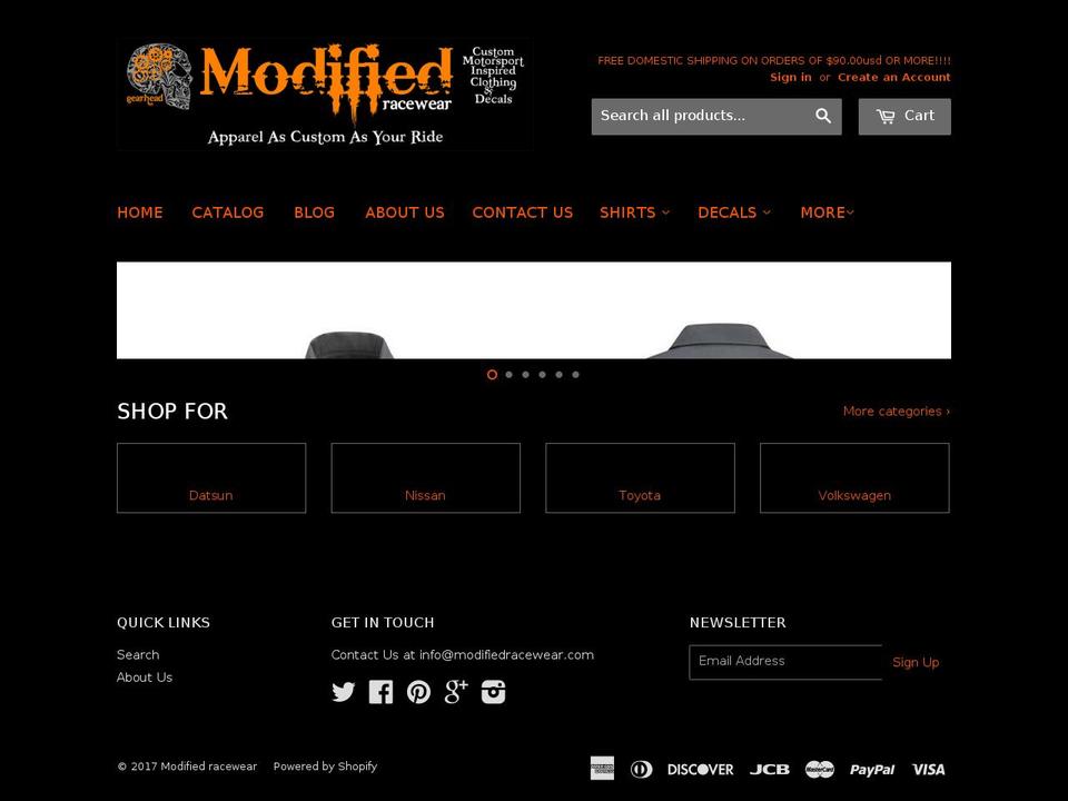 modifiedracewear.com shopify website screenshot
