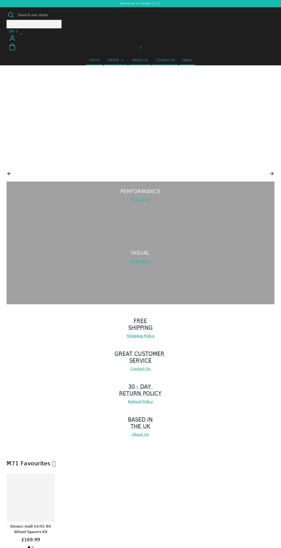 modify71.co.uk shopify website screenshot
