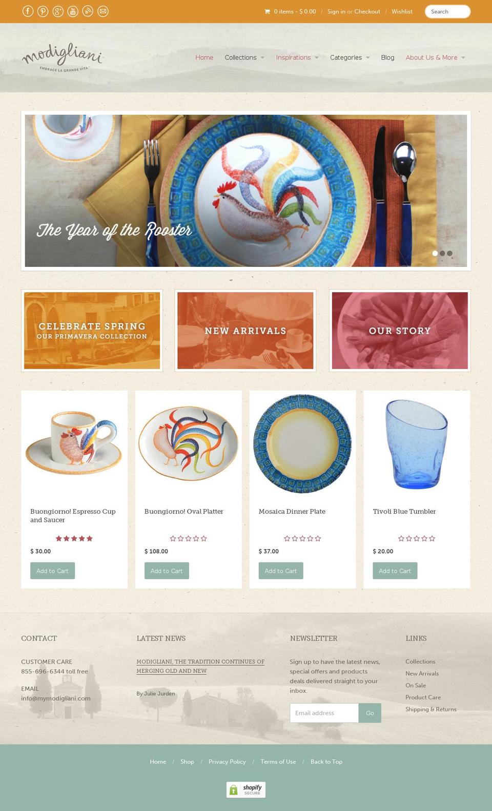modiglianinorthamerica.com shopify website screenshot