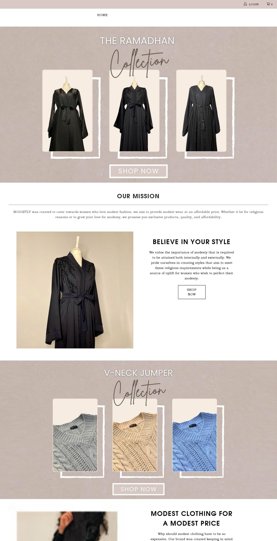 modiztly.com shopify website screenshot