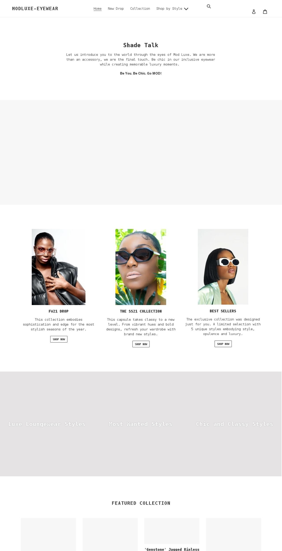 modluxe-eyewear.com shopify website screenshot