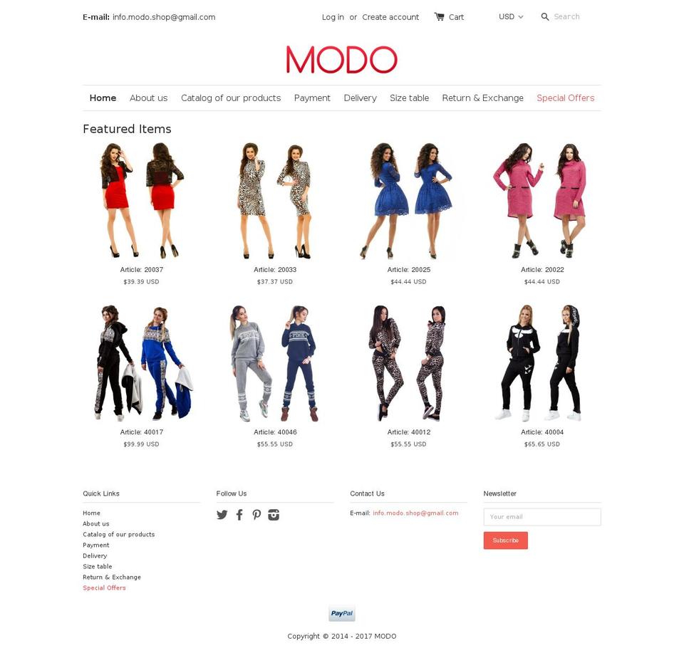 modo-shop.com shopify website screenshot