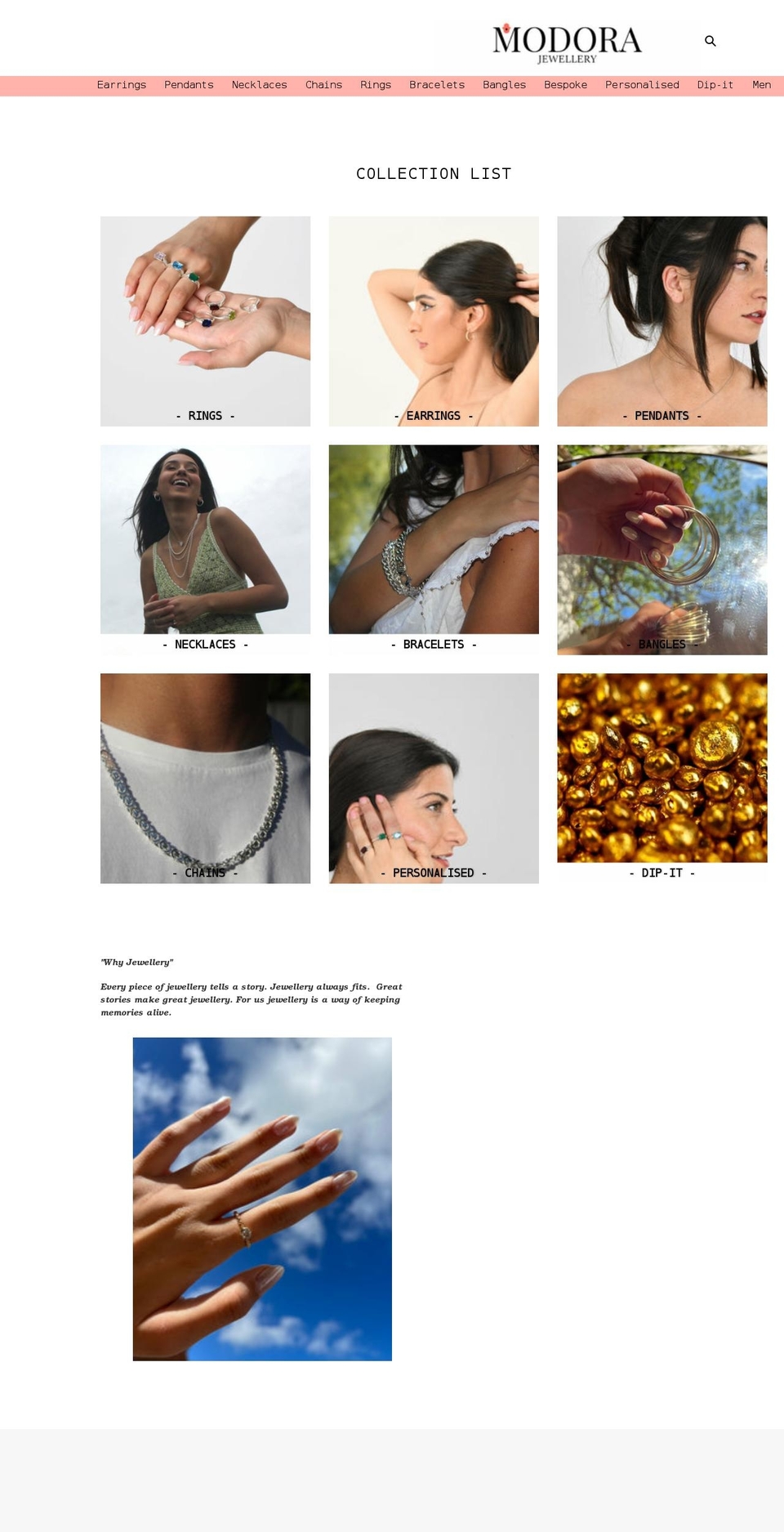 modorajewellery.com shopify website screenshot