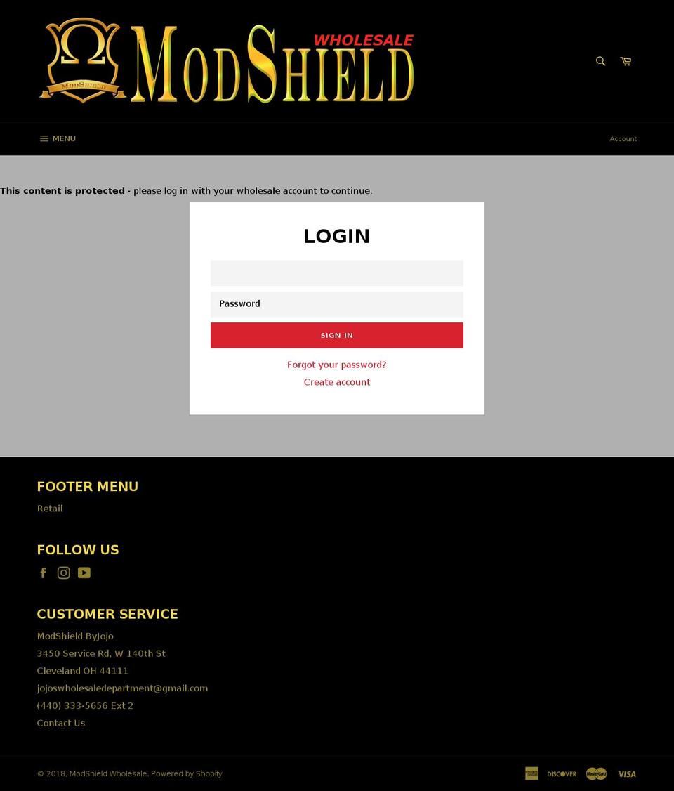 modshieldwholesale.com — Shopify storefront screenshot