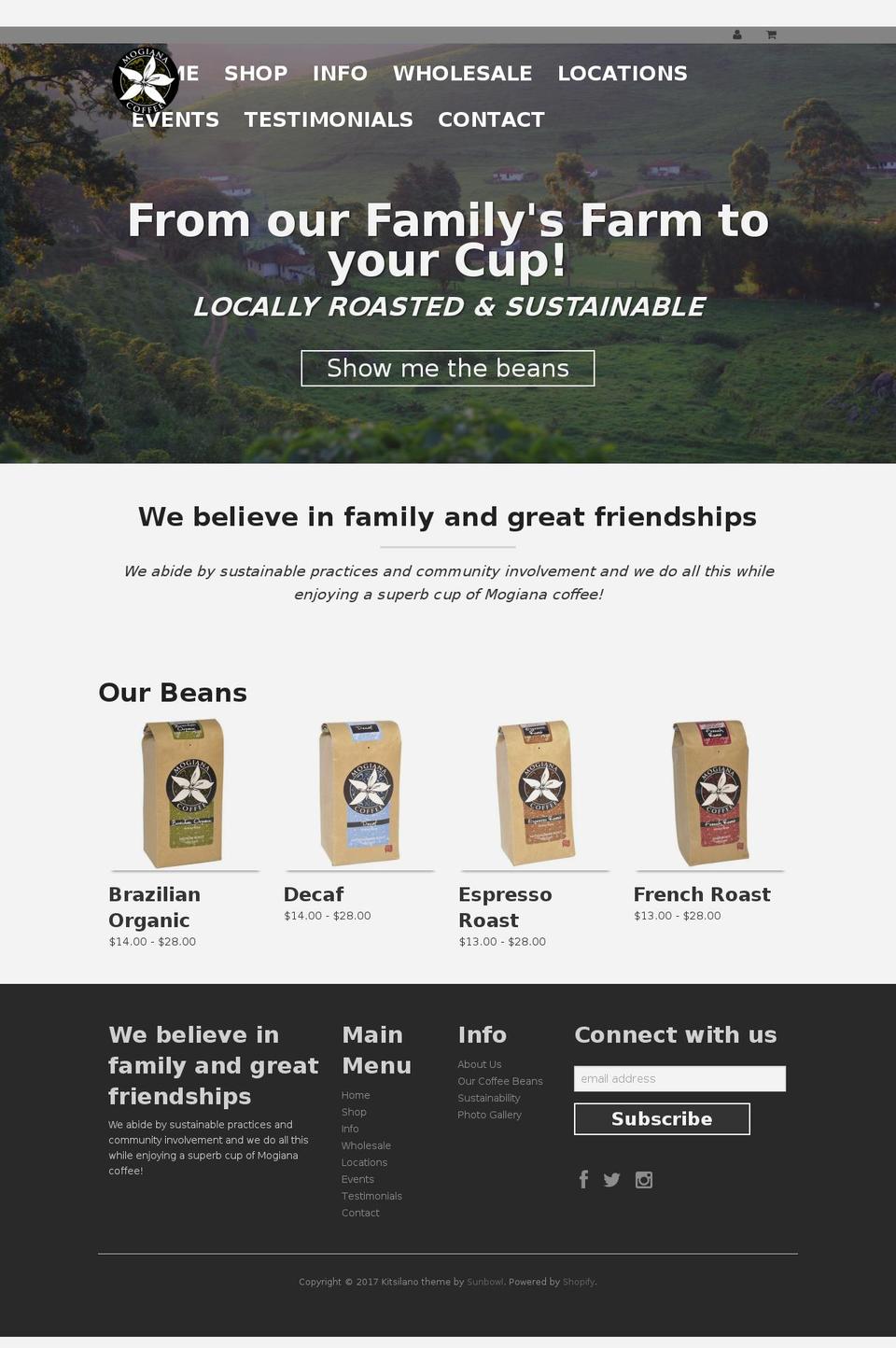 mogianacoffee.com shopify website screenshot