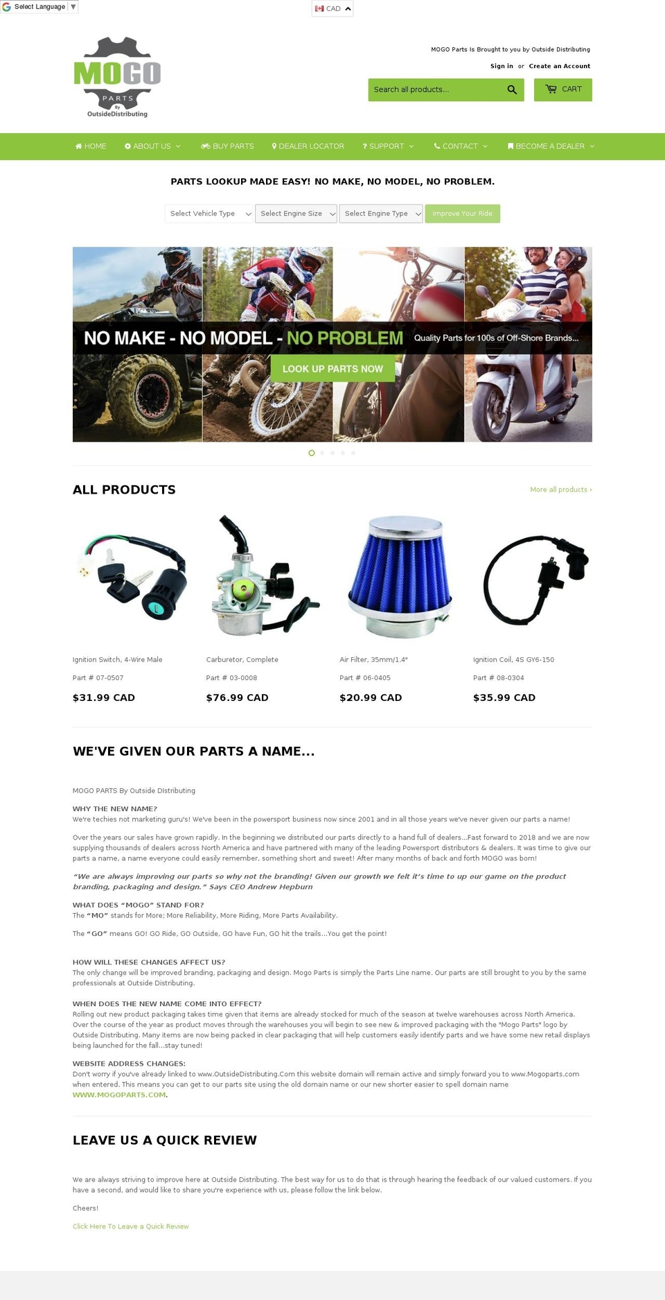 mogoparts.com shopify website screenshot