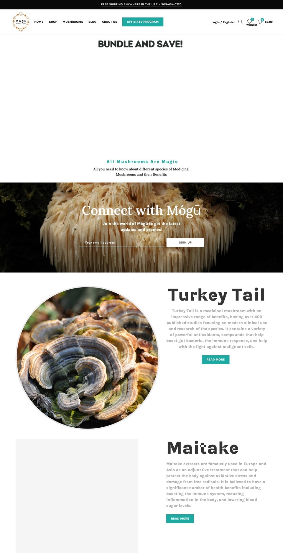 mogumushrooms.com shopify website screenshot