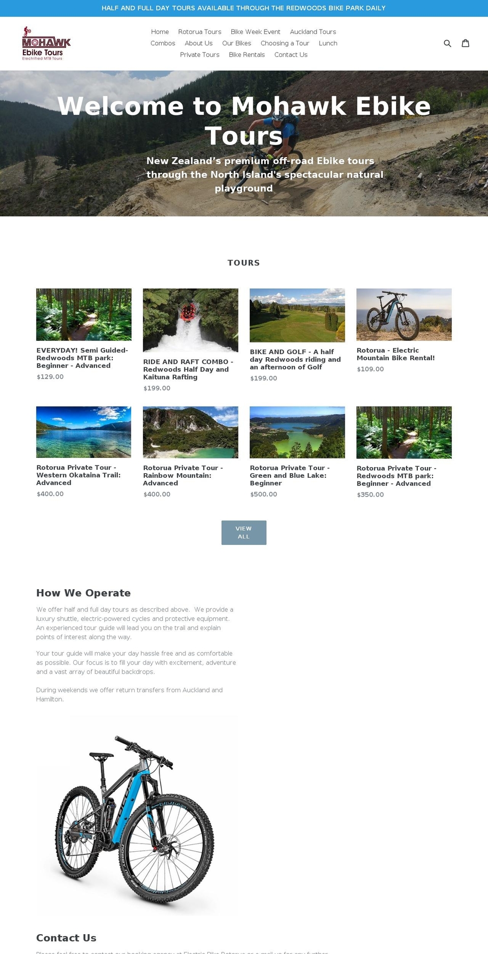 mohawkmtbtours.com — Shopify storefront screenshot