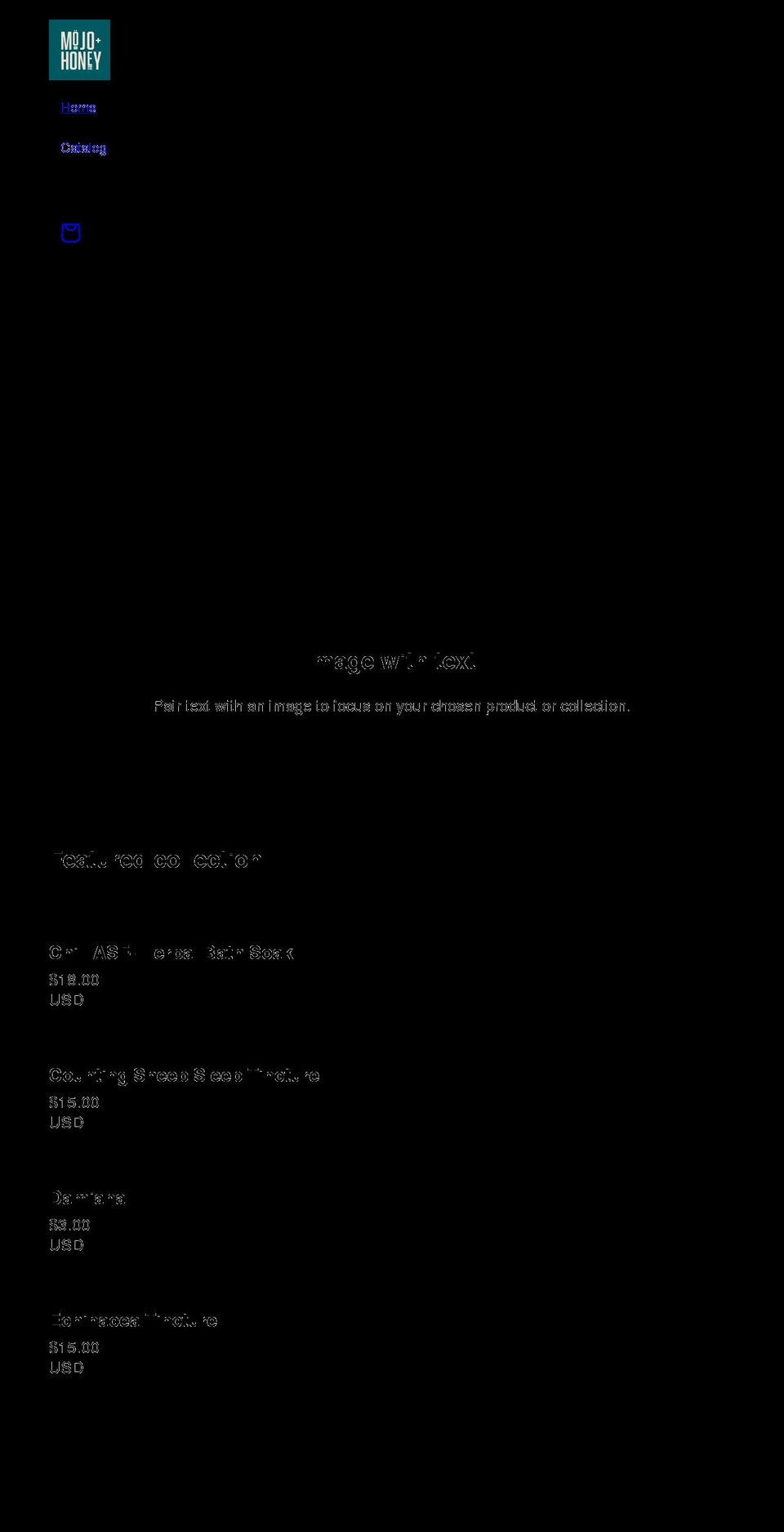 mojoandhoneyapothecary.com shopify website screenshot