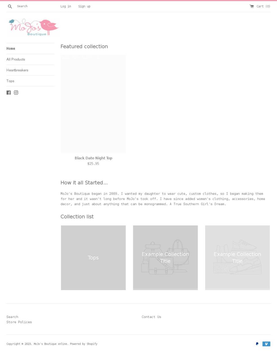 mojosboutique.com shopify website screenshot