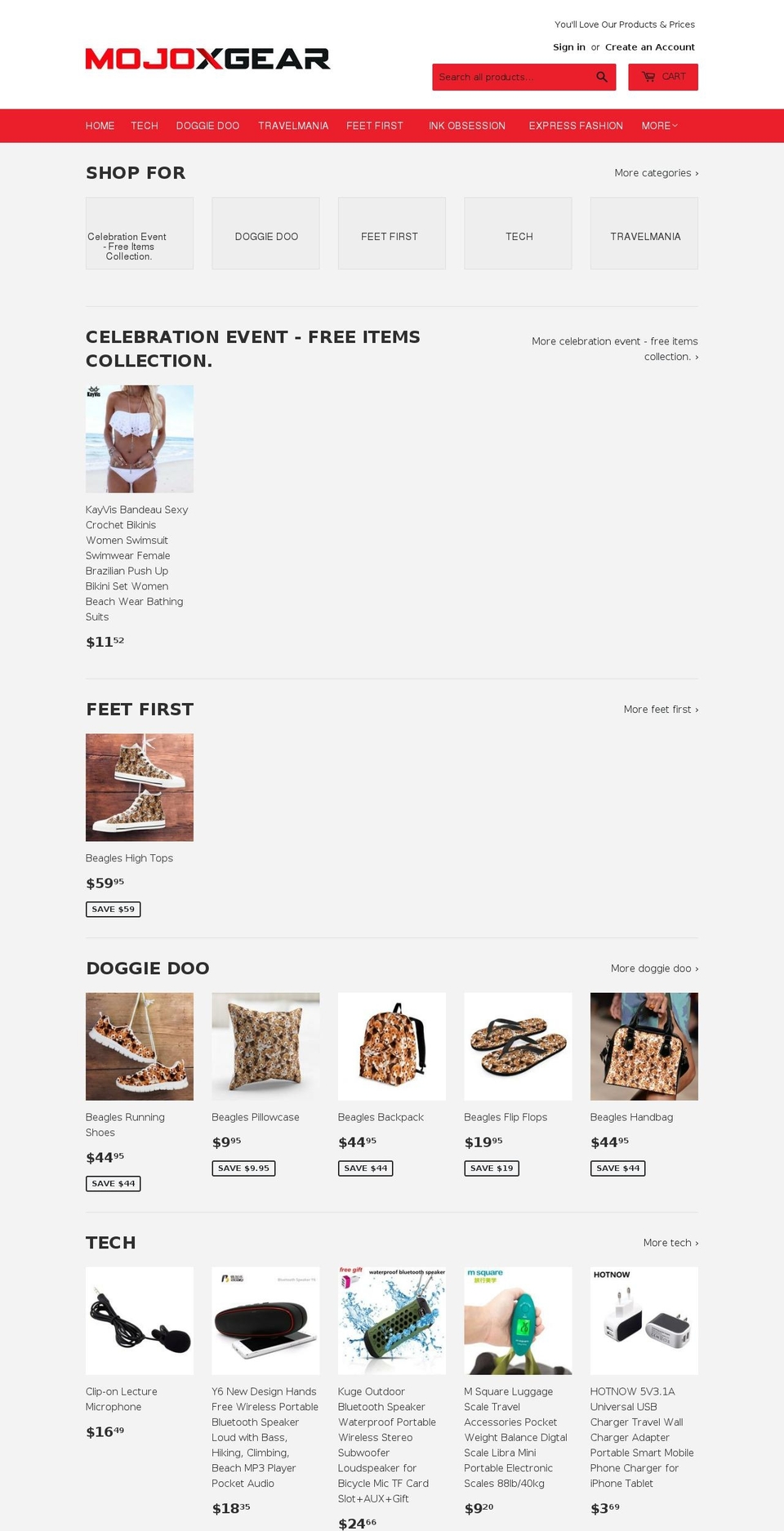 mojoxgear.com — Shopify storefront screenshot