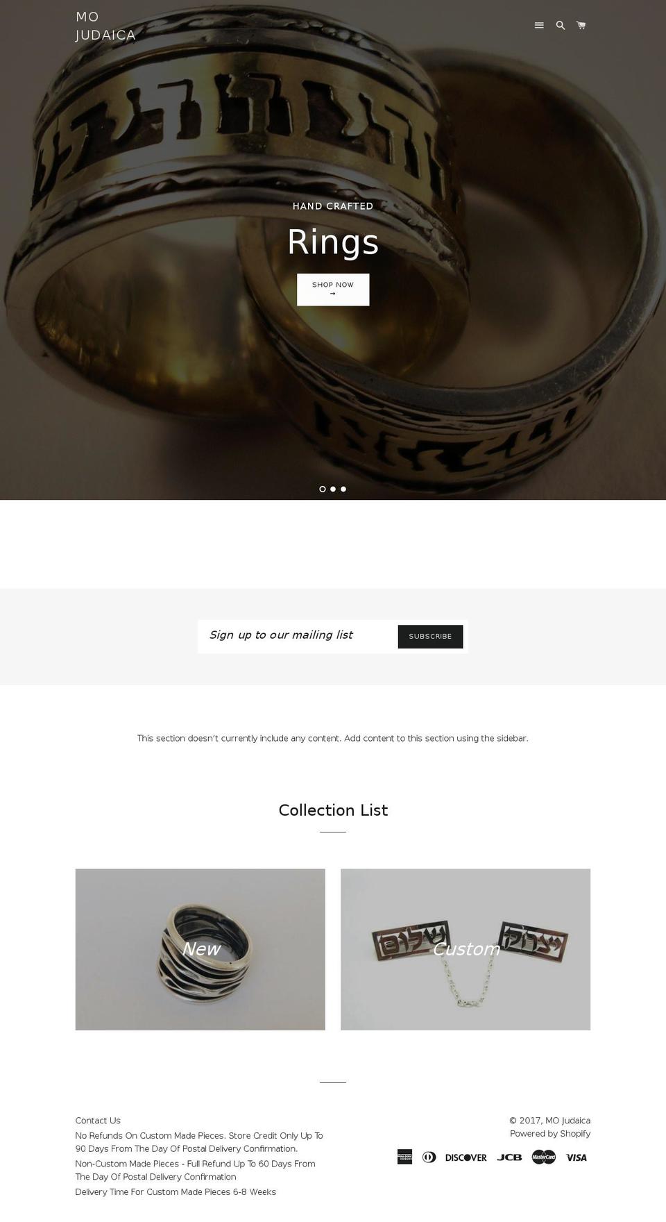 mojudaica.net shopify website screenshot