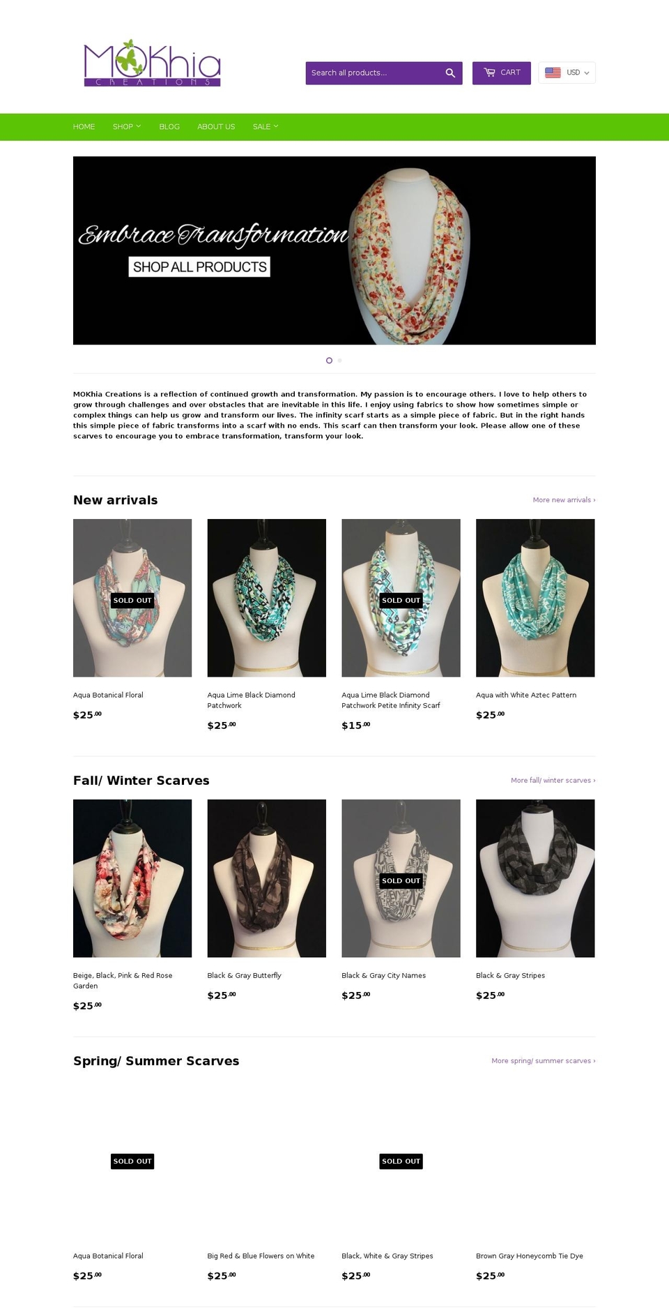 mokhiacreations.com — Shopify storefront screenshot