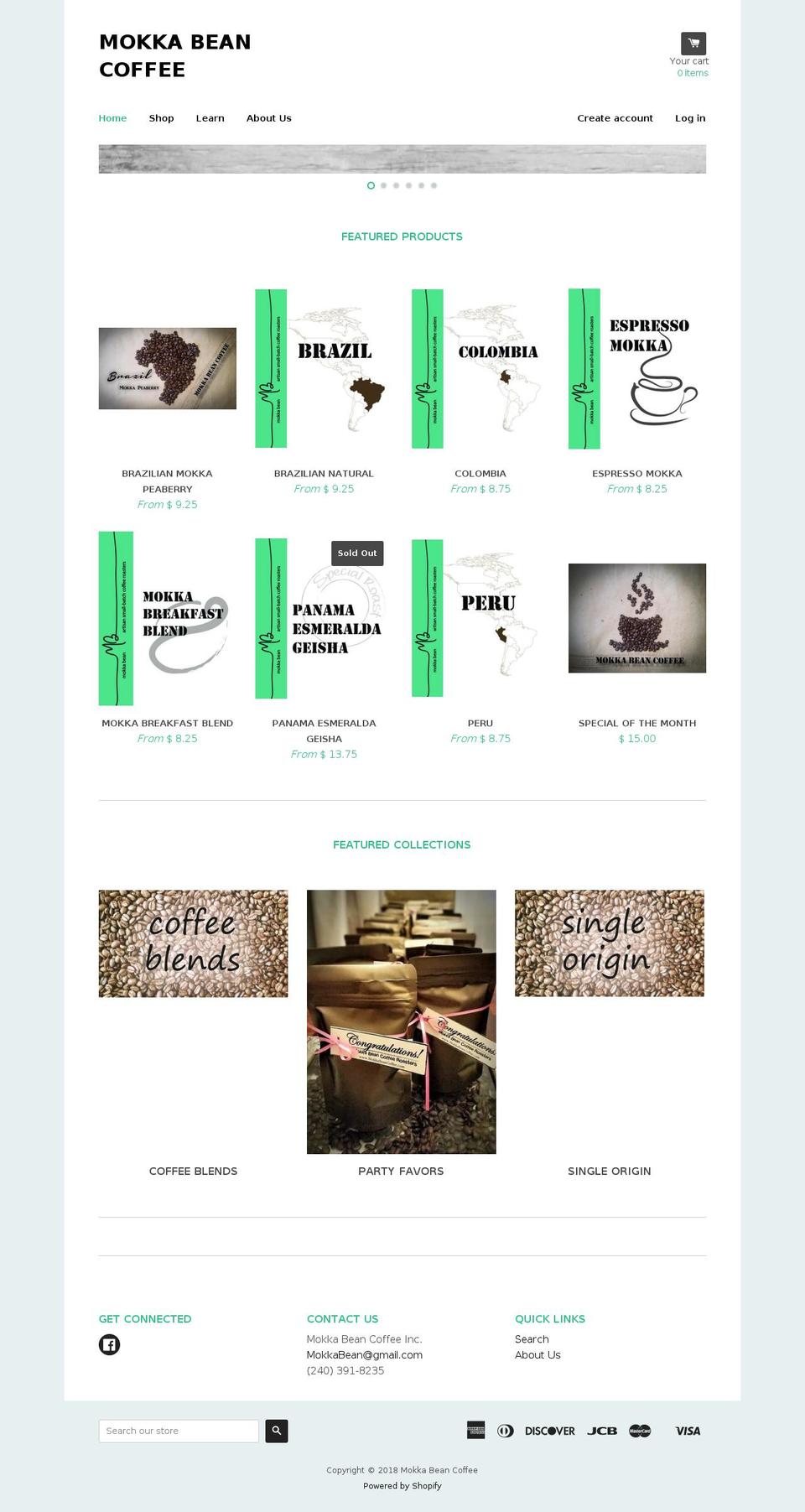 mokkabean.net shopify website screenshot