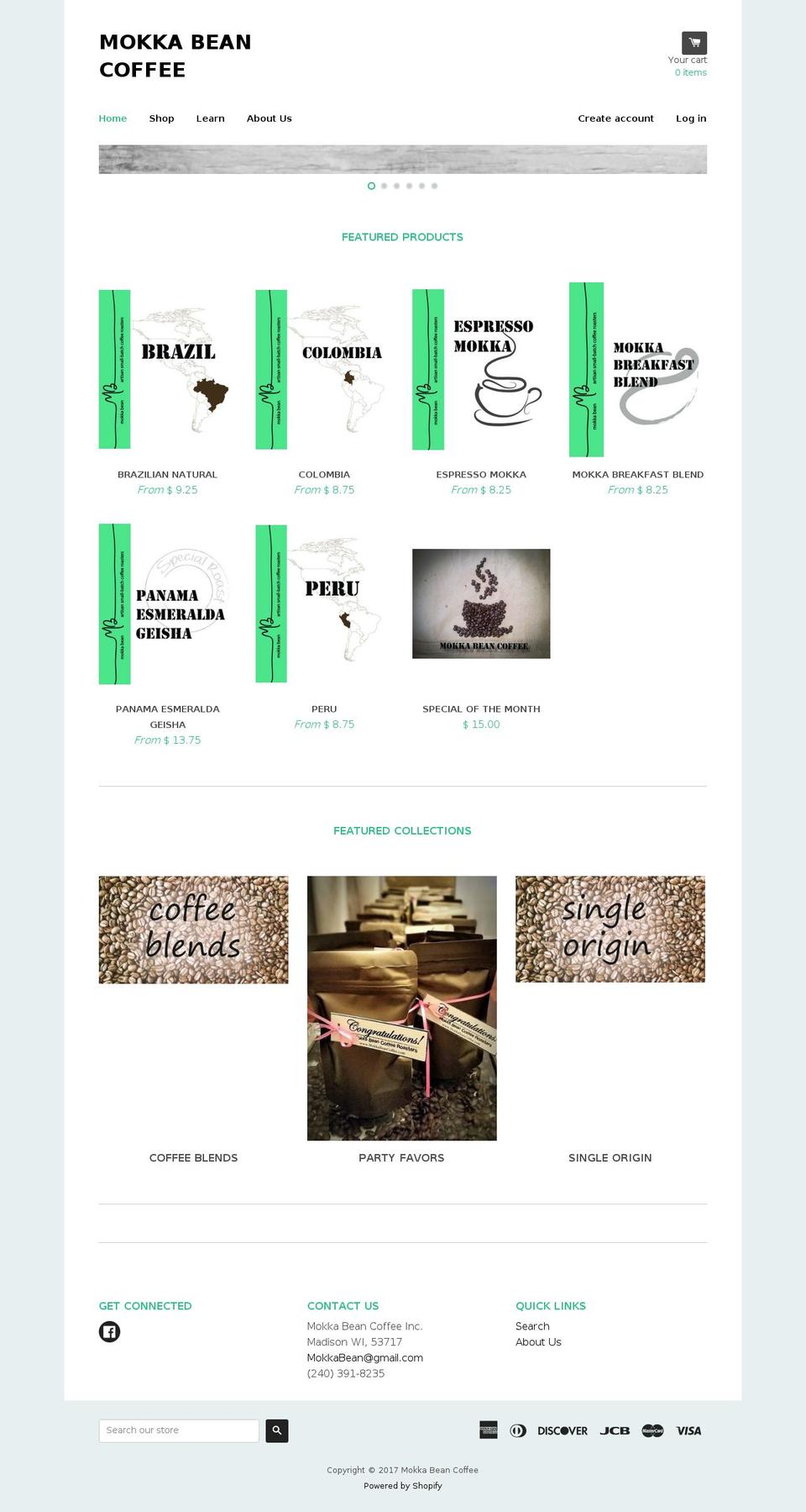 mokkabeancoffee.com shopify website screenshot