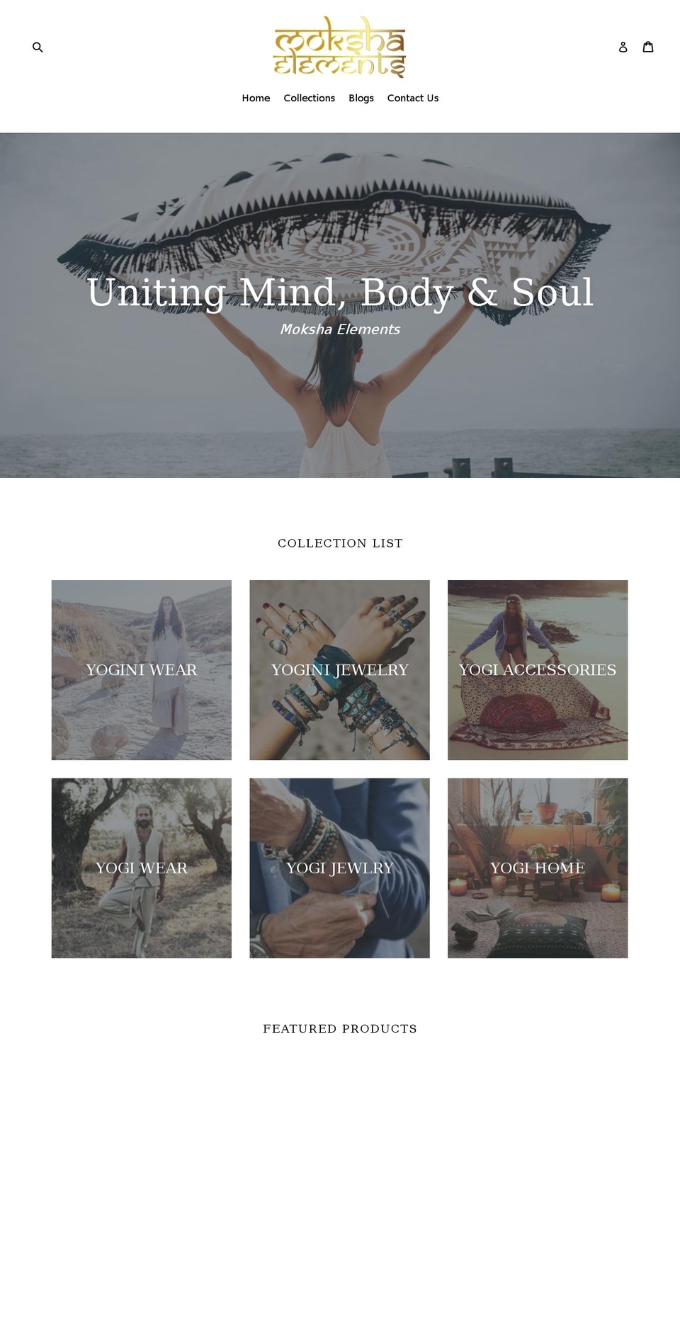 mokshaelements.com — Shopify storefront screenshot