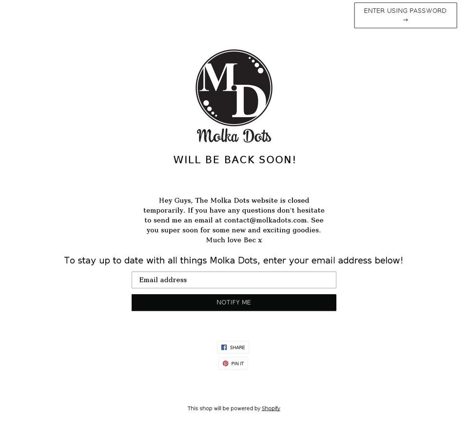 molkadots.com shopify website screenshot