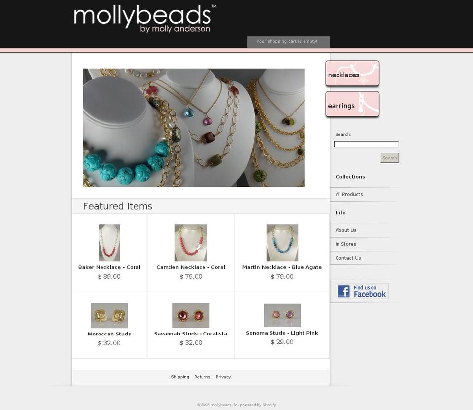 mollybeads.com shopify website screenshot