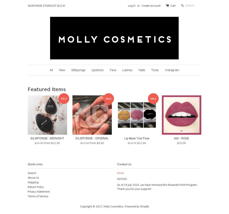 mollycosmeticsshop.com shopify website screenshot