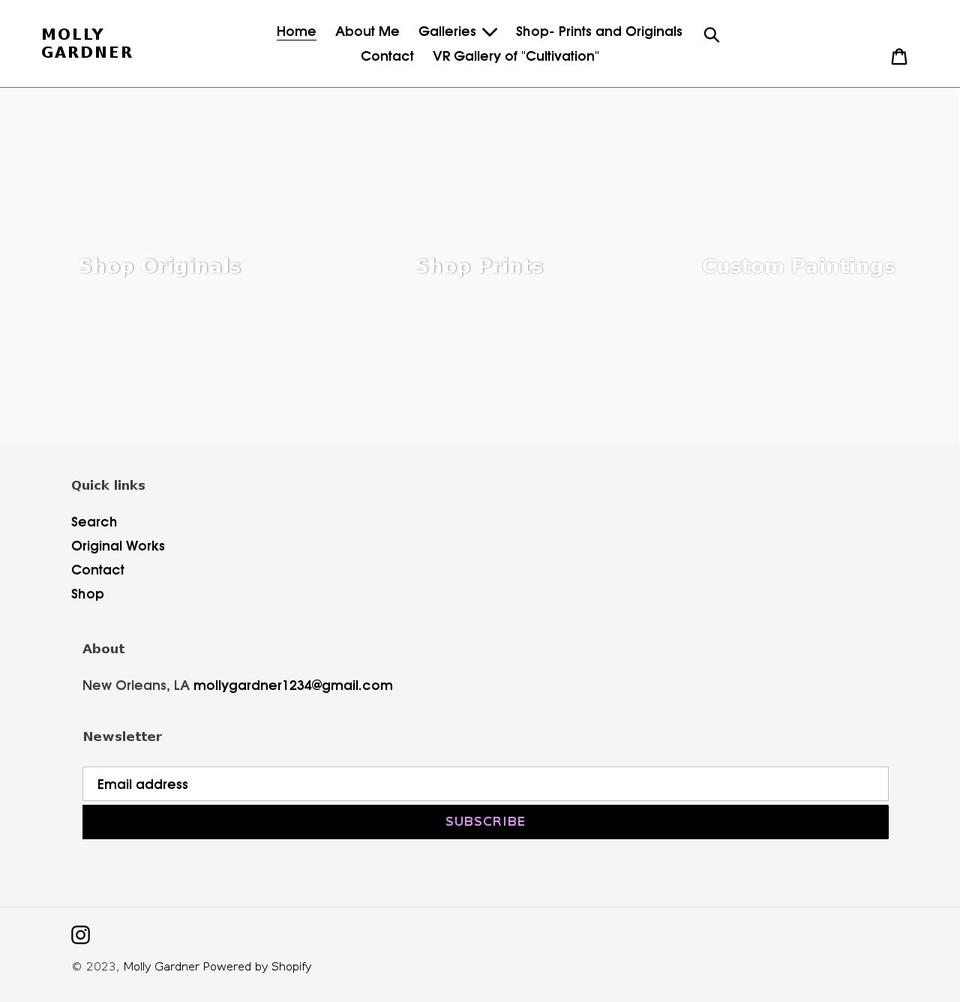 mollygardnerart.com shopify website screenshot