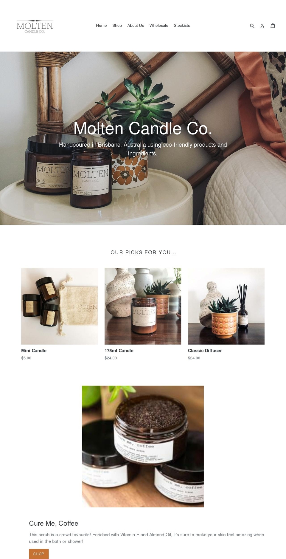 moltencandleco.com — Shopify storefront screenshot