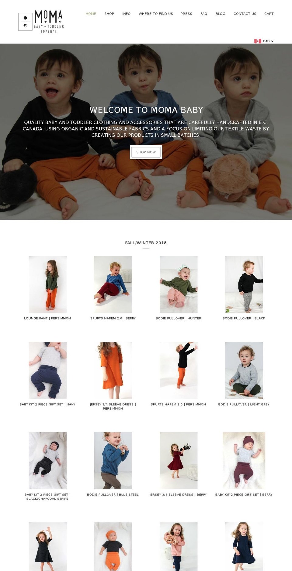 momababyapparel.com shopify website screenshot