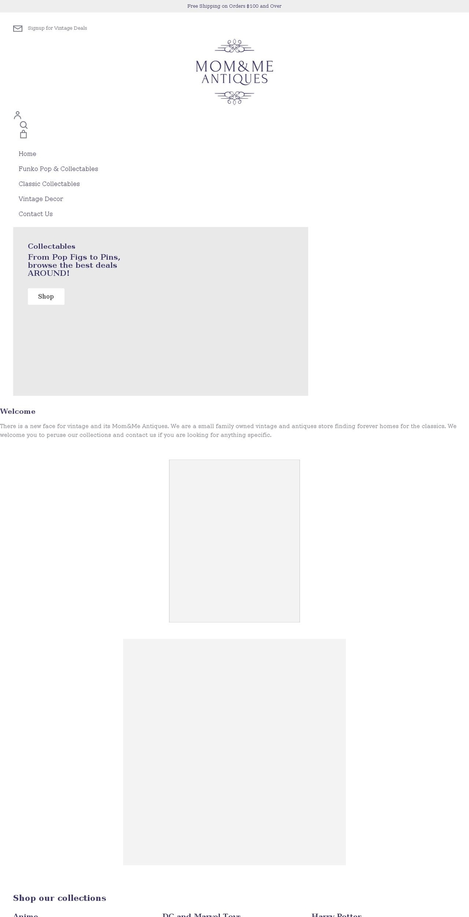 momandmeantiques.com shopify website screenshot
