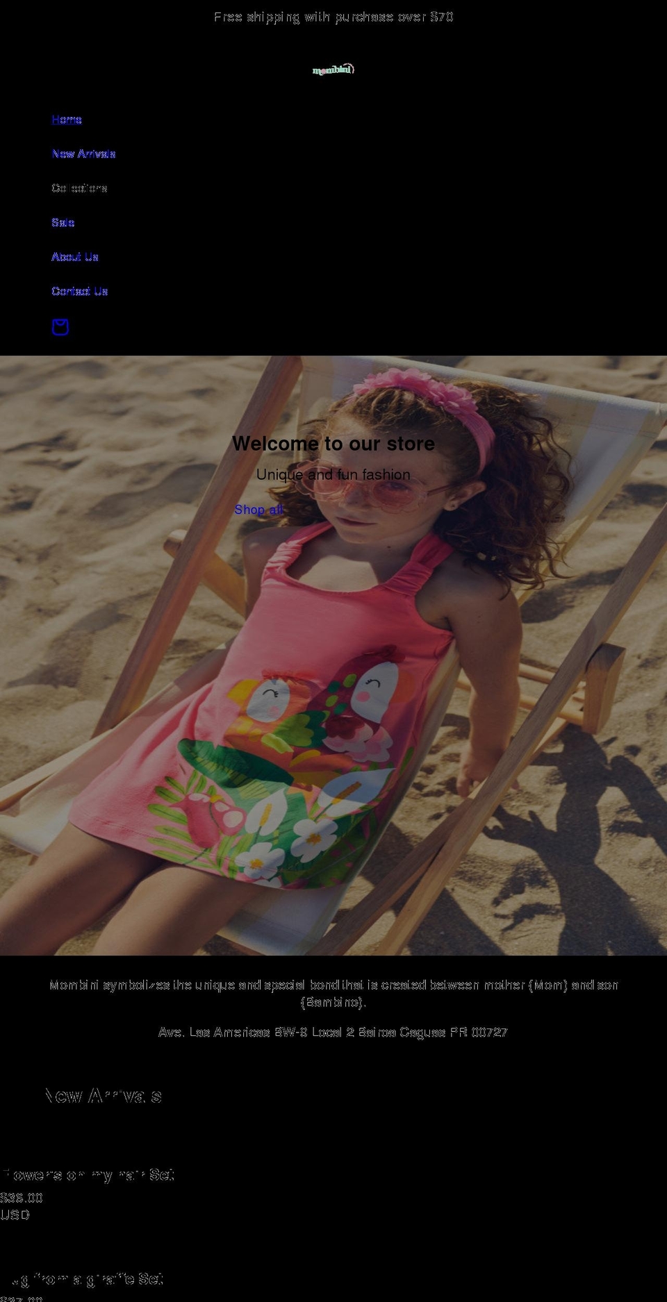 mombinikids.com shopify website screenshot