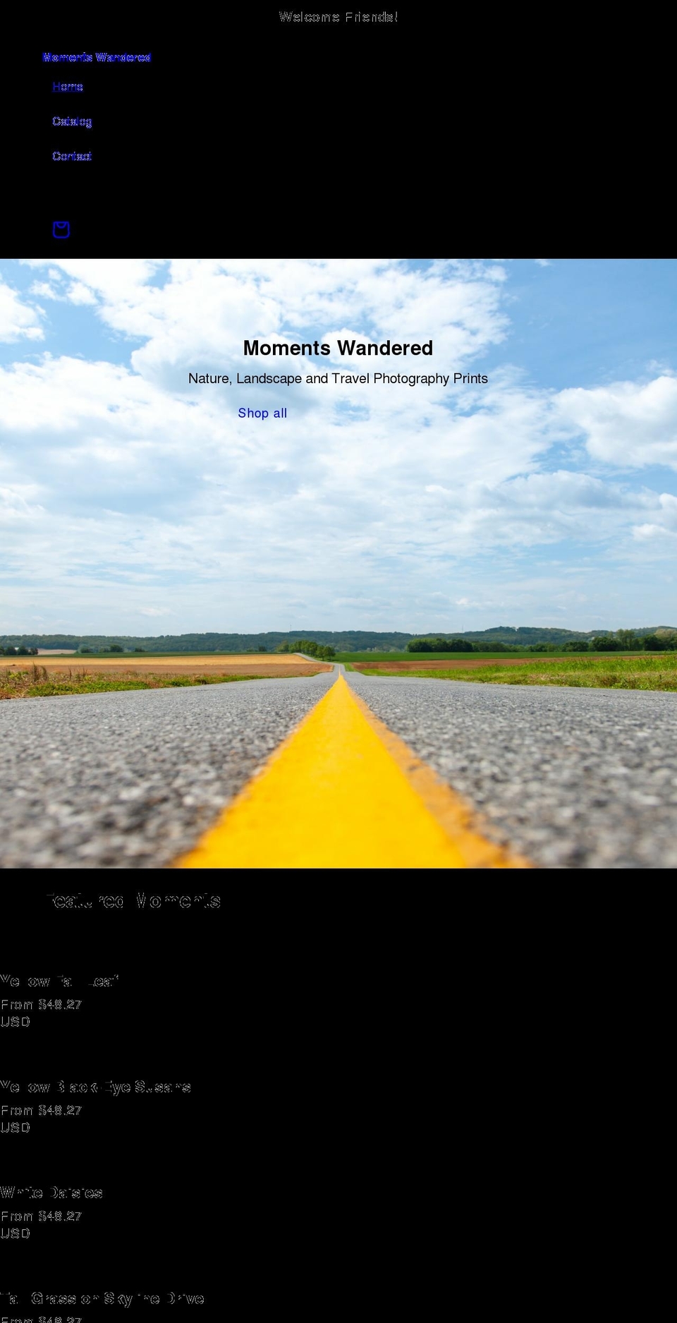 momentswandered.com shopify website screenshot
