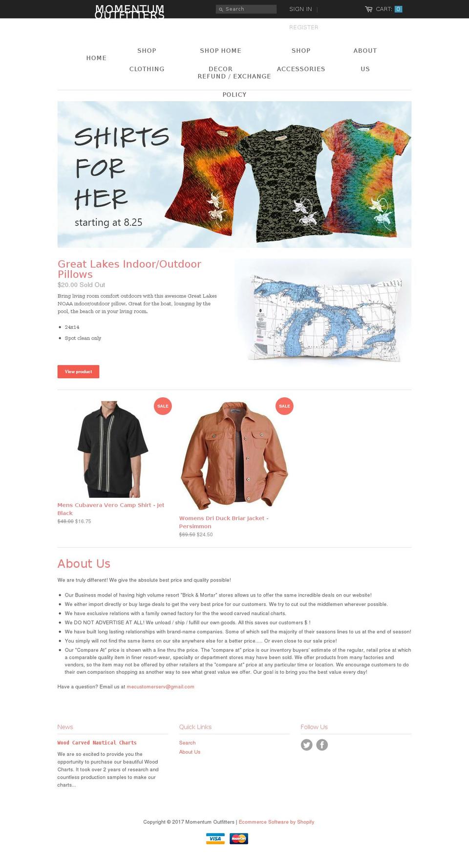 momentumoutfitters.com shopify website screenshot