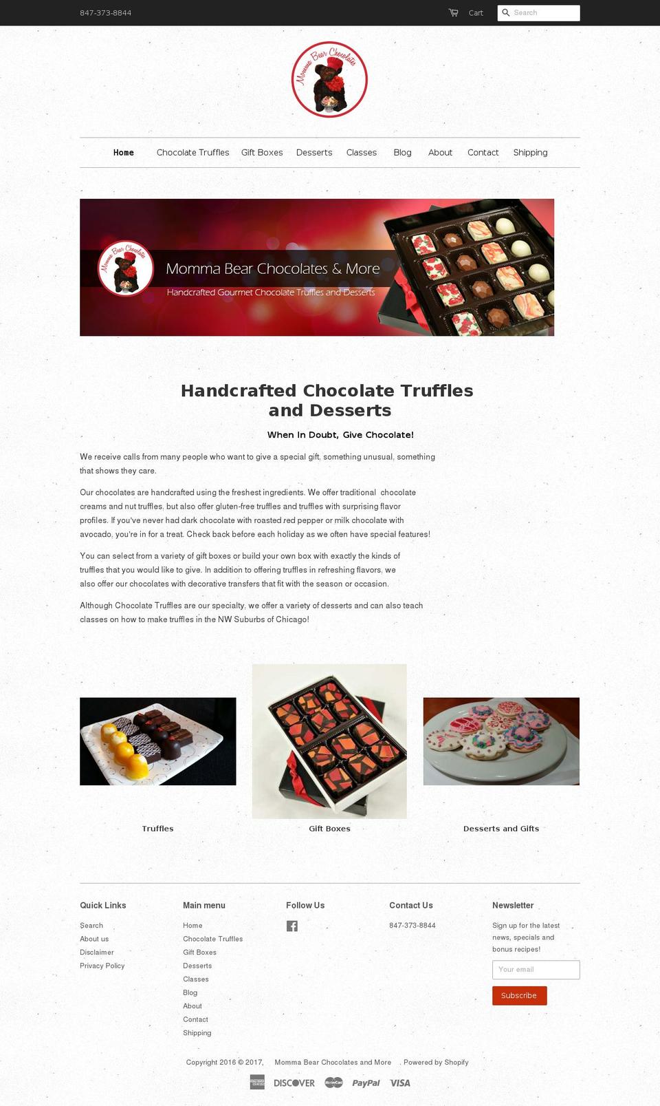 mommabearchocolates.com shopify website screenshot