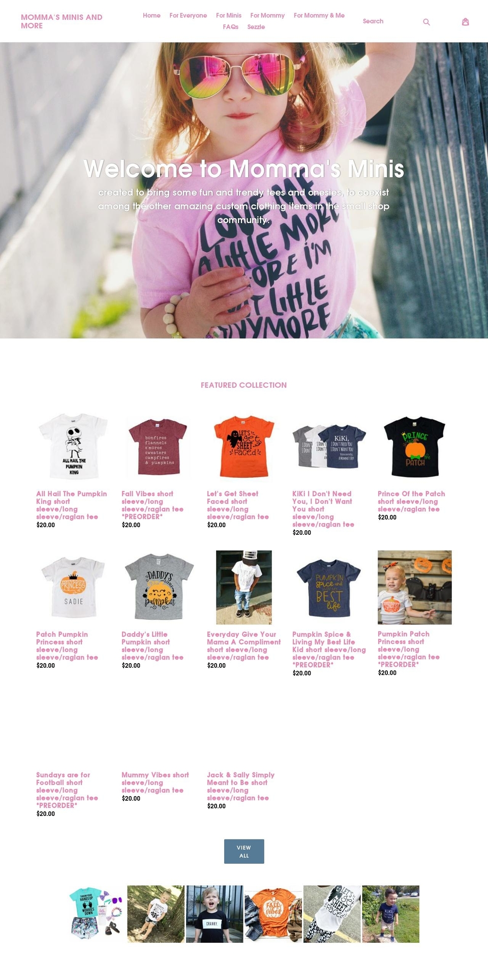 mommasminisandmore.com — Shopify storefront screenshot