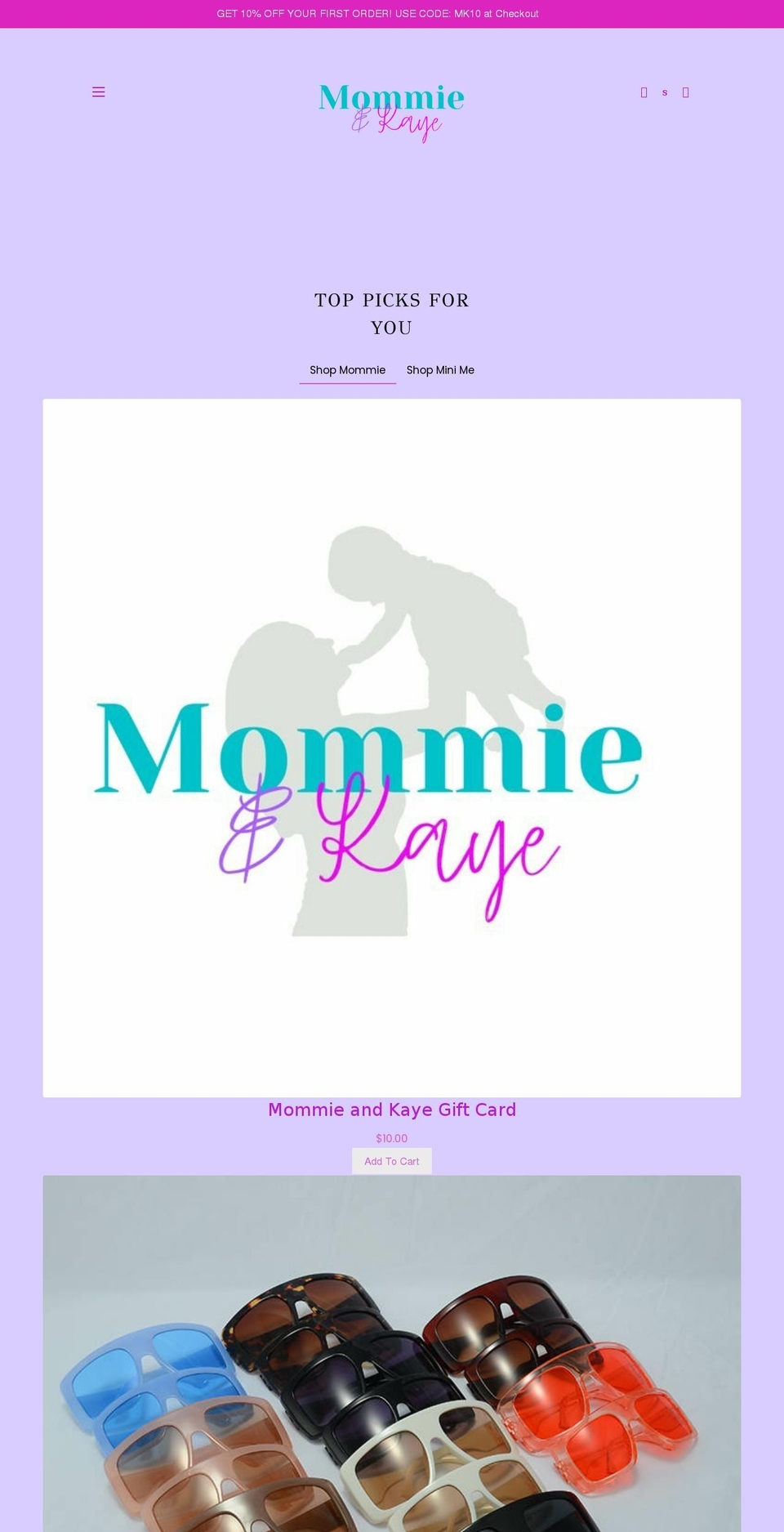 mommie-and-kaye.myshopify.com shopify website screenshot