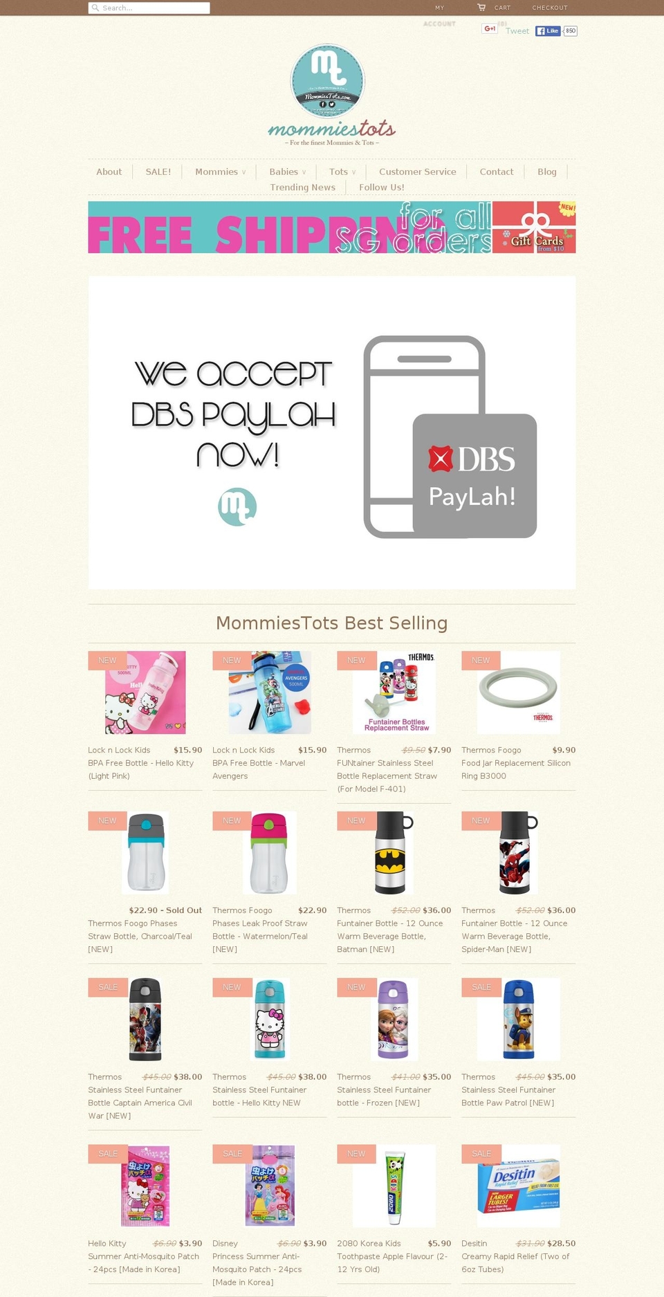 mommiestots.com shopify website screenshot