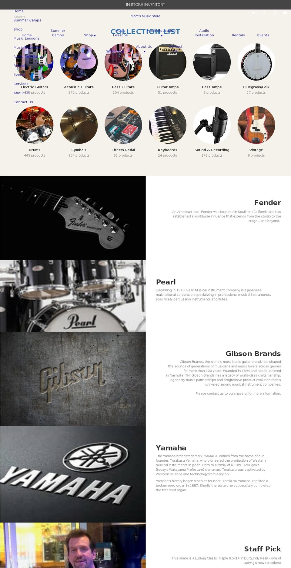 momsmusic.com shopify website screenshot