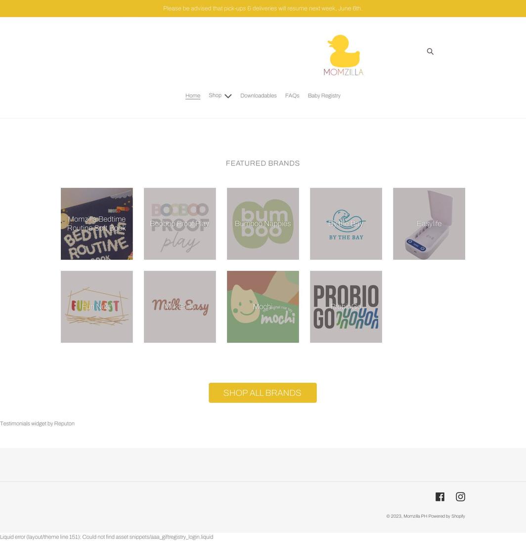 momzillaph.com shopify website screenshot