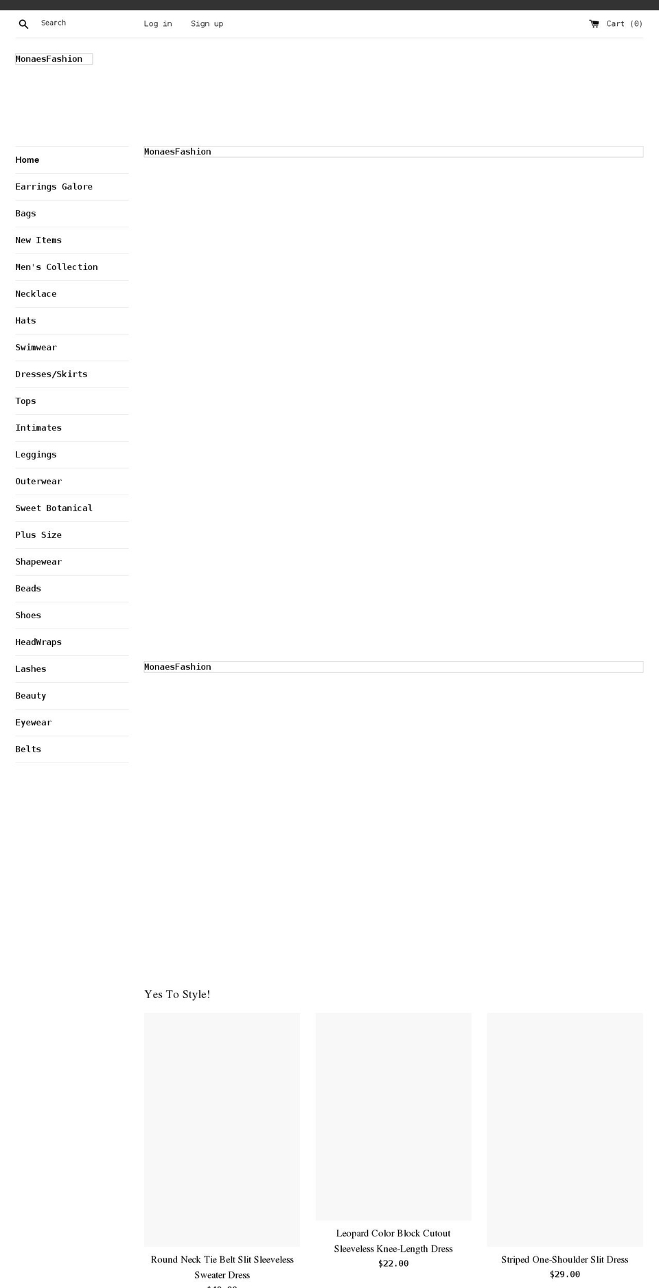 monaesfashion.com shopify website screenshot