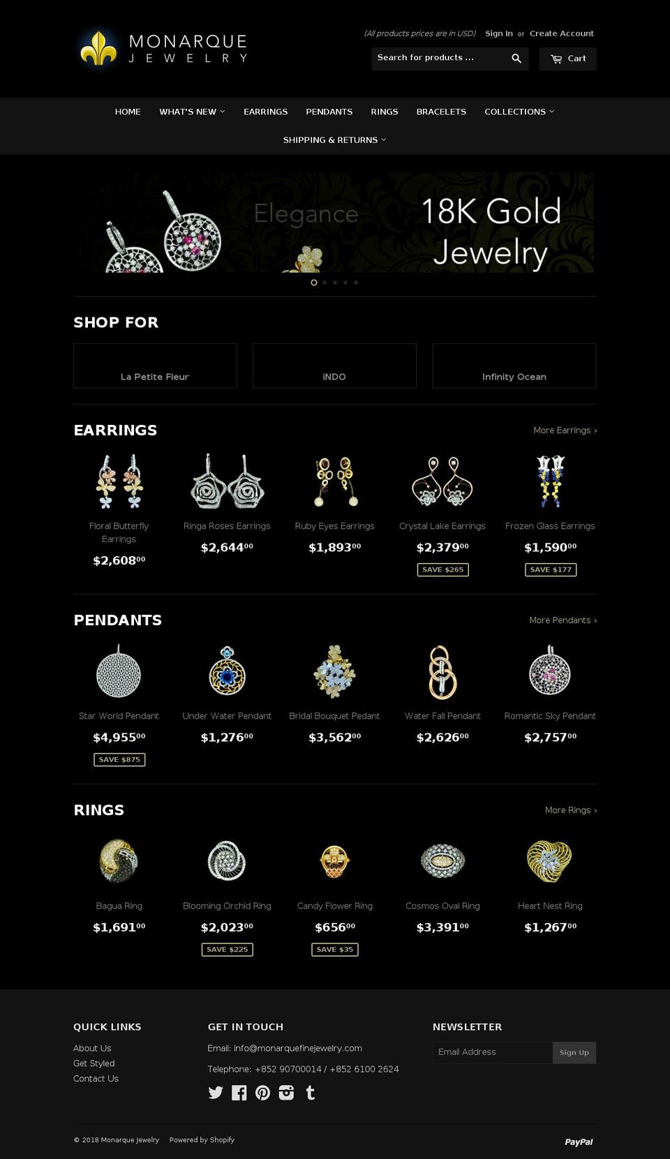 monarquefinejewelry.com — Shopify storefront screenshot