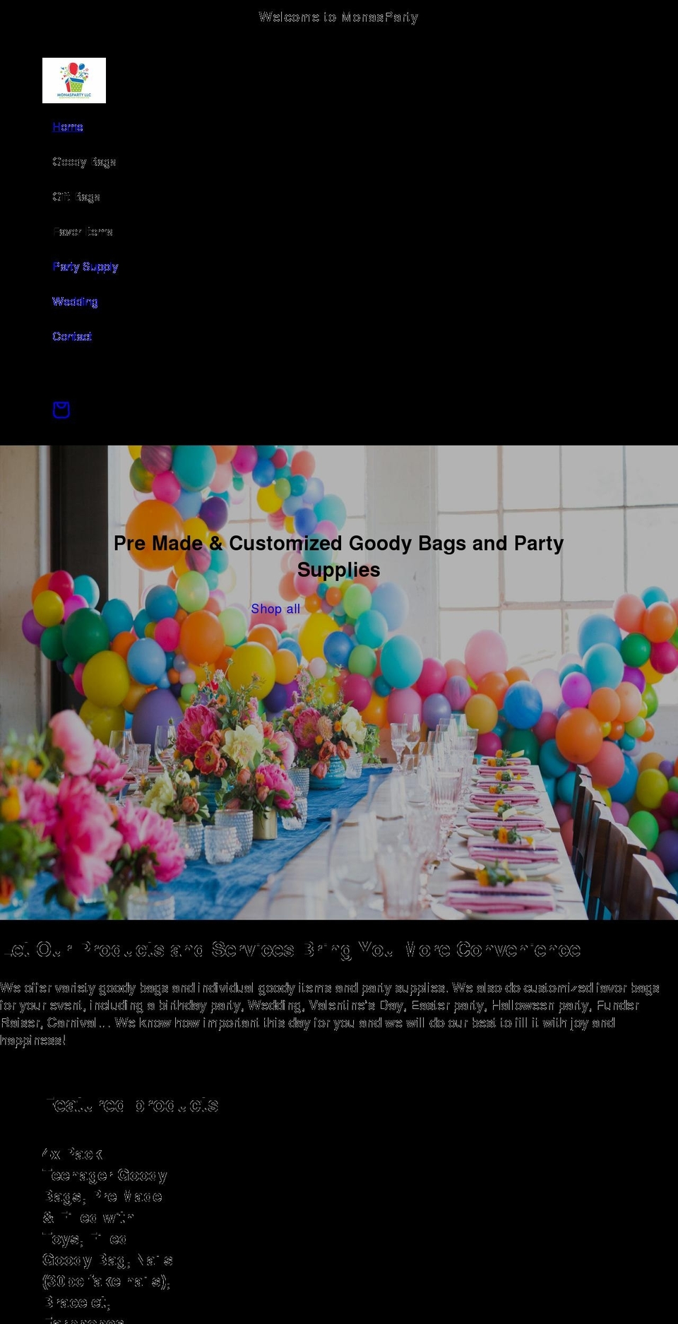 monasparty.com shopify website screenshot