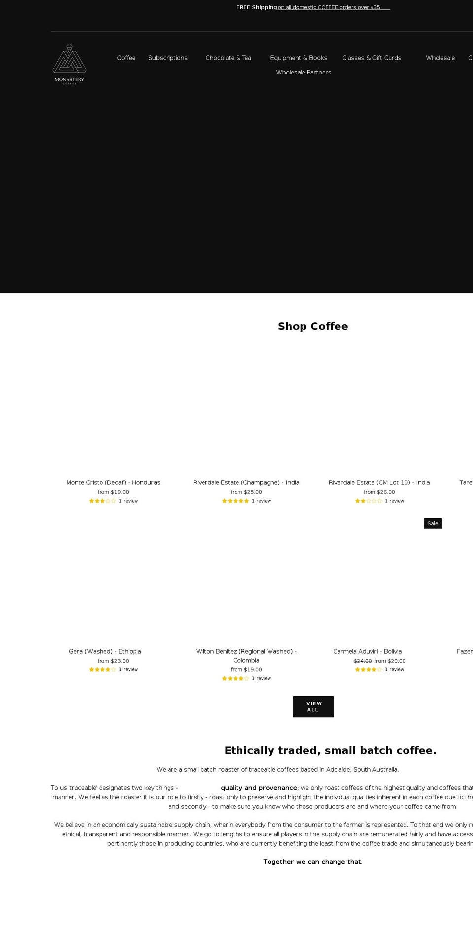 monastery.coffee shopify website screenshot