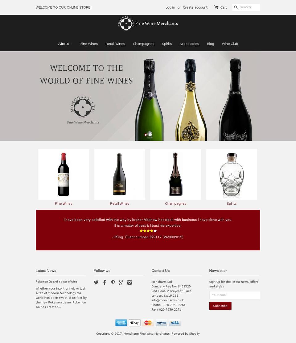 moncharm-wine-exchange.com shopify website screenshot
