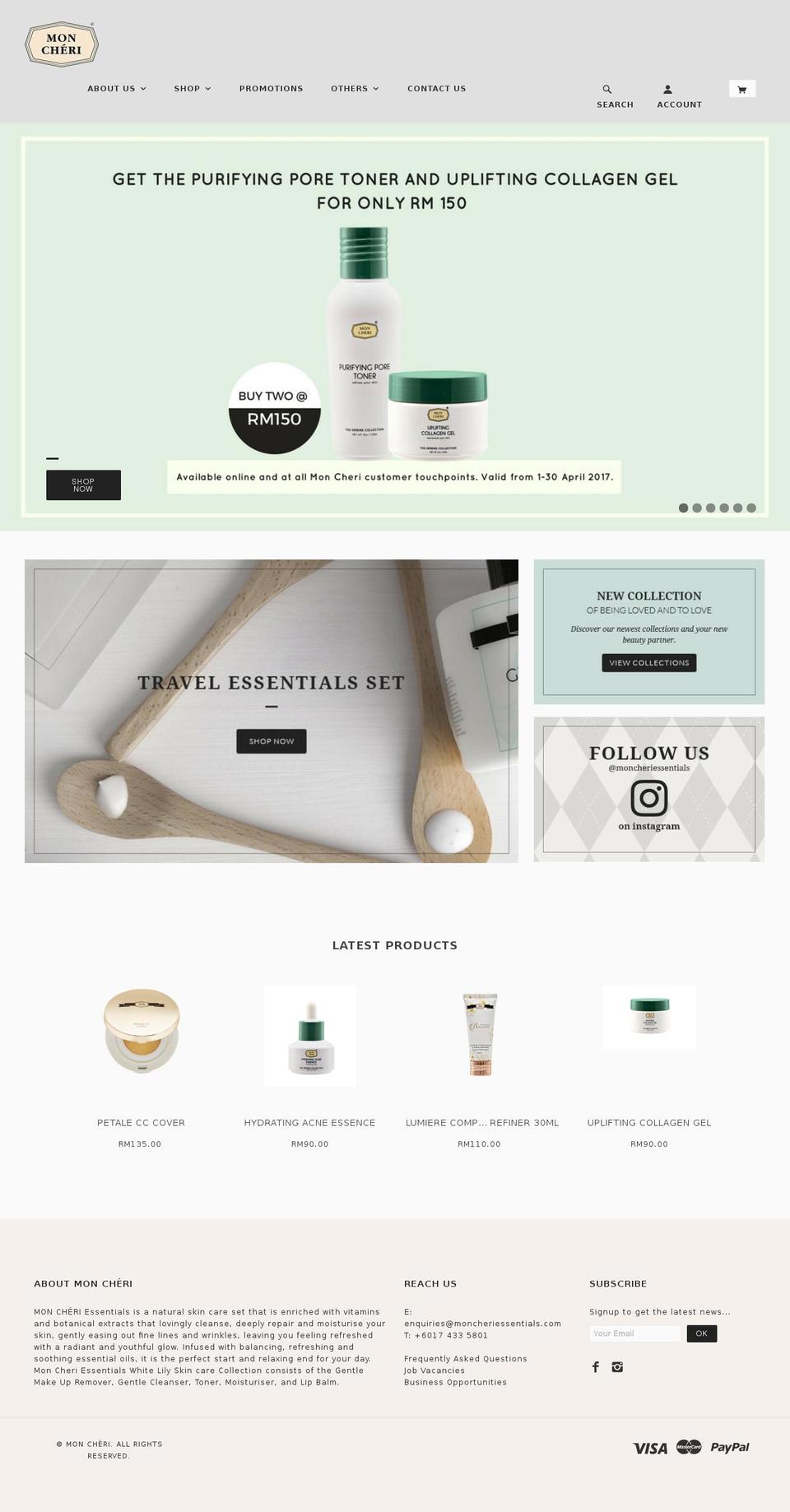 moncheriessentials.com shopify website screenshot