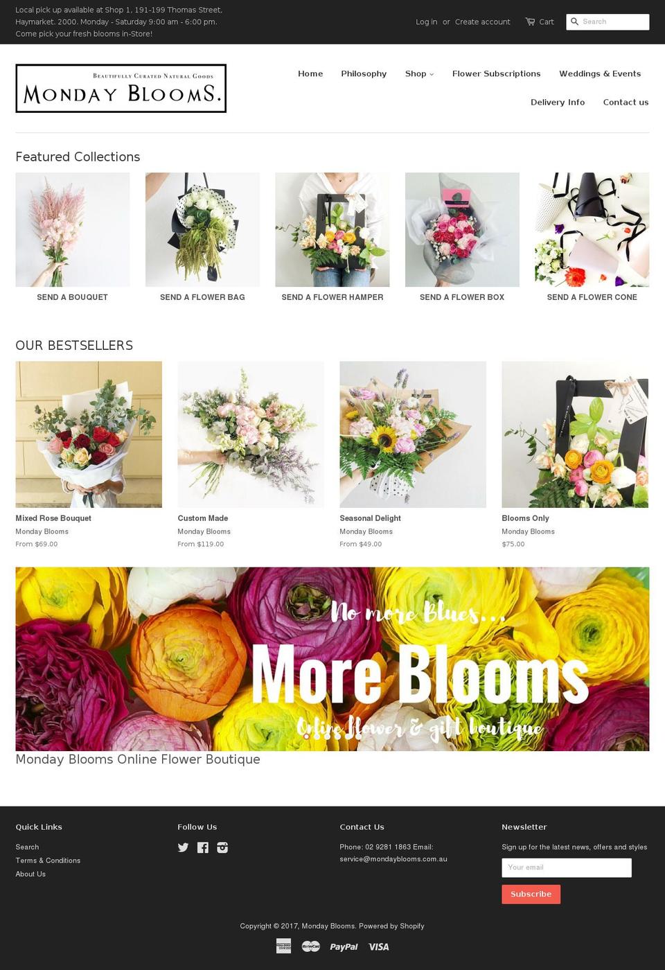 mondayblooms.com.au shopify website screenshot